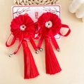 Fermagli per capelli a fiore in maglia rossa con lunghe nappe e campanelli per Hanfu - Rosso