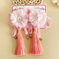 Fermagli per capelli a fiori rosa fatti a mano con nastri e nappe per bambini - Rosa Chiaro