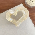 Elegante molletta per capelli in acetato avorio con trama marmorea e forma a cuore - Giallo chiaro