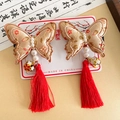 Exquisite Schmetterlings Haarklammern mit Perlen und roten Quasten für Hanfu - Gold Schmetterling