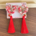 Barrettes chinoises rouges papillon avec clochettes et longs glands pour filles - Papillon Rose Pamplemousse