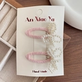 Lot de barrettes à cheveux roses avec nœuds de perles blanches faits à la main - Style Nœud en Perle Satiné / Rose