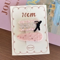 Pink tweed and bow fabric hair clips set for girls on a white display card - Tweed Sequin Style