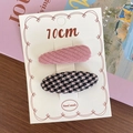 Handmade 10cm hair clip set featuring pink stripes and houndstooth pattern on card - Houndstooth Style