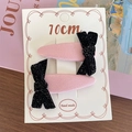 Pink fabric hair clips with black glitter bow for girls set of two pieces - Black Bow Style