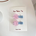 Roze matte bloem haarspeldjes voor meisjes met lichtblauw lint omwikkelde metalen clip - Roze Bloem