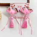 Pink fan-shaped hair clips with silk tassels and pearls for girls' traditional costume - Pink Fan Ribbon