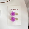 Set of two purple translucent flower hair clips for girls on a white brand card - Purple Flower