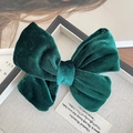 Elegant forest green velvet bow hair clip with fine ribbed texture and retro style - Green