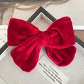 Elegant wine red velvet double-layered bow hair clip in vintage French style - Burgundy