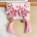 Pink floral hair clips with tassels and pearls for girls' Chinese New Year Hanfu outfits - Pink Velvet Flower Tassel Style