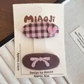 Barrettes à cheveux en tissu à carreaux roses et nœuds bruns pour filles - Pince à cheveux ovale