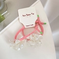 Roze gevlochten haarelastiekjes met witte acryl bloemen en groene details voor meisjes - Set van 2 / Witte Bloem