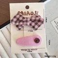 Lot de barrettes à cheveux avec nœud à carreaux rose et bouton pour filles - Nœud pour cheveux