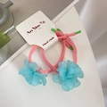 Roze geweven haarelastiekjes met lichtblauwe matte bloemenbedel voor meisjes en vrouwen - Set van 2 / Blauwe Bloem