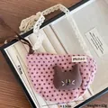 Fermaglio per capelli a pois viola con ricamo a gatto e dettagli in pizzo - Mini Borsa a Tracolla Gatto