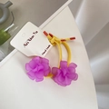 Elastic yellow braided hair ties with purple matte flower charms on a white display card - 2PCS / Purple Flower