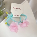 Elastische blauwe gevlochten haarstrikset met roze matte bloem en displaykaart - Set van 2 / Roze Bloemen