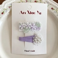 Lot de barrettes à fleurs faites main avec broderies violettes et détails de perles - Barrette Violette