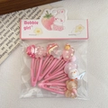 5-teiliges Set rosa Haarspangen im Bonbon-Design mit Mädchen- und Bärenmotiven - Pilz (5) / 5er Pack