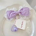 Lazo para el pelo de encaje morado con banda elástica y cuenta decorativa brillante - Coletero Morado