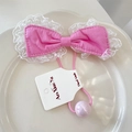 Lazo para el pelo de encaje rosa con cuenta púrpura brillante para niñas dulces - Coletero rosa