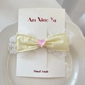 Sweet light yellow bow hair clip with white lace trim and pink heart crystal for kids - Yellow Hair Clip
