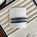 Pair of deep blue acetate French hair clips with elegant gold Barrette La France script - Blue