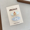 Ensemble de barrettes pour filles en tissu à carreaux et motif ours bleu mignon - Pince à Cheveux Bleu Clair
