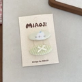Set of two cute green fabric BB hair clips with cartoon cat and bow tie for girls - Fresh Green Clip