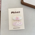 Set of two cute bear hair clips featuring pink rabbit print and checkered bow design - Pinky Clip