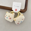 Set of two cute cream cat plush hair ties with heart embroidery for little girls - Yellow Scrunchie