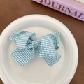 Fermaglio per capelli a fiocco a quadretti bianchi e blu con bordi seghettati decorati - Blu a Quadri