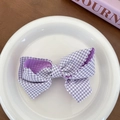 Sweet purple plaid bow hair clip with wavy edges and vintage double layer design - Purple Plaid