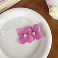 Set of two pink petal hair clips with white pearls for a tropical beach holiday look - Deep Pink