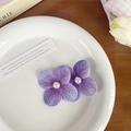 Set of two purple butterfly orchid hair clips with white pearls for seaside vacation - Purple