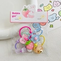 Set of 5 elastic hair ties for girls with cute resin strawberry and bunny charms - Five-Piece Set / Strawberry Bunny