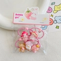 Pink cartoon hair tie set for girls with strawberry and bear acrylic charms - Five-Piece Set / Mushroom Girl