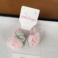 Lot de chouchous fleur camélia en organza rose avec feuilles vertes et élastique - Cravate à cheveux / Rose