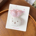 Fermaglio per capelli a coniglio fatto a mano per bambine con peluche bianco e rosa - Fermaglio per capelli a quadri rosa