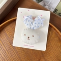 Fermaglio per capelli a forma di coniglio in peluche bianco con orecchie a pois blu - Molletta Blu a Pois