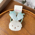 Cute bunny hair tie with light blue checkered ears and plush fabric for little girls - Blue Checkered Fabric