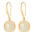 Ancient gold Hetian jade earrings with matte gold square stone in new Chinese style - Bamboo Hetian Jade Earrings (Gold Plated Copper)