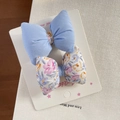 Lot de 2 barrettes à cheveux faites main avec nœuds bleu et fleuri pour petites filles - Pince Cheveux Bleue Florale