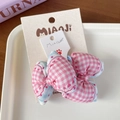Chouchou à carreaux rose et bleu clair avec motifs cœurs rouges pour femmes - Nœud Rose
