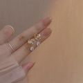 Elegant gold butterfly earrings with white opal wings and teardrop zircon crystal pendants - Butterfly Stud-Gold