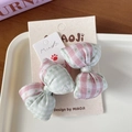 Nœuds à cheveux à carreaux rose et vert avec motifs de cœur sur carte - Nœud Rose Vert