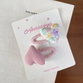 Barrettes à cheveux en tissu en forme de cœur à fleurs sur carte rose pour filles - Pince Cheveux Cœur Rose