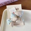 Barrettes à cheveux à carreaux vichy bleu et marron sur carte de support - Nœud Bleu