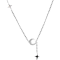 Collana con ciondolo a forma di luna satinata e stelle in finitura argento lucido - Stile Luna Stella Smerigliata (项-84)